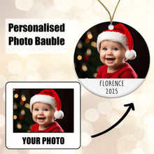 Load image into Gallery viewer, Personalised Christmas Baby Ceramic Photo Bauble
