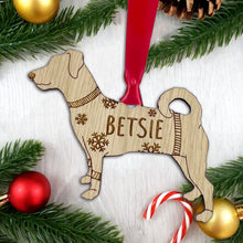 Load image into Gallery viewer, Personalised Jack Russell Bauble Jumper Dog Bauble - Oak Veneer Wood - Add any name