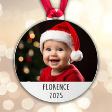 Load image into Gallery viewer, Personalised Christmas Acrylic Photo Baby Bauble Gift Boxed