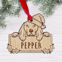 Load image into Gallery viewer, Personalised Springer Spaniel Dog Bauble - Peeking Dog - Oak Veneer Wood - Add your own name!