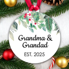 Load image into Gallery viewer, Grandma Grandad Est Year Bauble Pregnancy Announcement First Year Grandparents - Gift Boxed