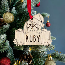 Load image into Gallery viewer, Personalised Shih Tzu Dog Bauble - Peeking Dog - Oak Veneer Wood - Add your own name!
