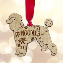 Load image into Gallery viewer, Personalised Poodle Bauble Jumper Dog Bauble - Oak Veneer Wood - Add any name
