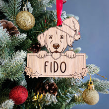 Load image into Gallery viewer, Personalised Golden Retriever Dog Bauble - Peeking Dog - Oak Veneer Wood - Add your own name!
