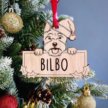 Load image into Gallery viewer, Personalised Westie Dog Bauble - Peeking Dog - Oak Veneer Wood - Add your own name!