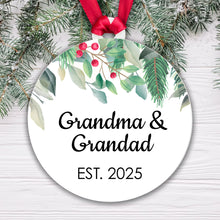 Load image into Gallery viewer, Grandma Grandad Est Year Bauble Pregnancy Announcement First Year Grandparents - Gift Boxed