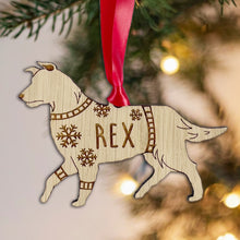 Load image into Gallery viewer, Personalised Border Collie Bauble Jumper Dog Bauble - Oak Veneer Wood - Add any name