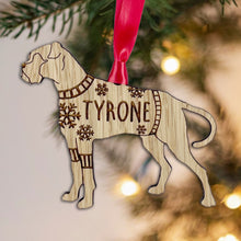 Load image into Gallery viewer, Personalised Boxer Bauble Jumper Dog Bauble - Oak Veneer Wood - Add any name