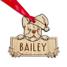 Load image into Gallery viewer, Personalised French Bulldog Bauble - Peeking Dog - Oak Veneer Wood - Add your own name!
