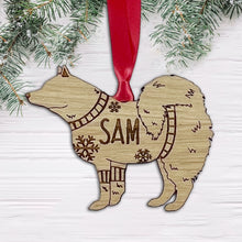 Load image into Gallery viewer, Personalised Samoyed Bauble Jumper Dog Bauble - Oak Veneer Wood - Add any name