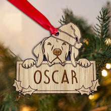 Load image into Gallery viewer, Personalised Hungarian Vizsla Dog Bauble - Peeking Dog - Oak Veneer Wood - Add your own name!