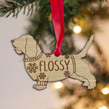 Load image into Gallery viewer, Personalised Petit Basset Griffon Vendeen Bauble Jumper Dog Bauble - Oak Veneer Wood - Add any name