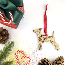 Load image into Gallery viewer, Personalised Miniature Schnauzer Bauble Jumper Dog Bauble - Oak Veneer Wood - Add any name