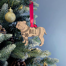 Load image into Gallery viewer, Personalised Bulldog Bauble Jumper Dog Bauble - Oak Veneer Wood - Add any name