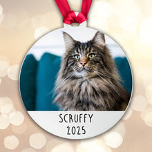 Load image into Gallery viewer, Personalised Cat Photo Bauble Tree Decoration