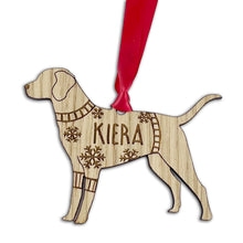 Load image into Gallery viewer, Personalised Labrador Bauble Jumper Dog Bauble - Oak Veneer Wood - Add any name