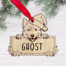 Load image into Gallery viewer, Personalised Husky Dog Bauble - Peeking Dog - Oak Veneer Wood - Add your own name!