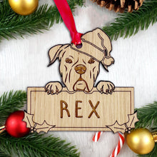 Load image into Gallery viewer, Personalised Boxer Dog Bauble - Peeking Dog - Oak Veneer Wood - Add your own name!