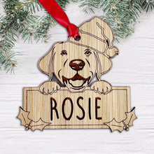 Load image into Gallery viewer, Personalised Labrador Dog Bauble - Peeking Dog - Oak Veneer Wood - Add your own name!