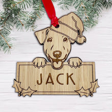 Load image into Gallery viewer, Personalised Jack Russell Dog Bauble - Peeking Dog - Oak Veneer Wood - Add your own name!