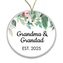 Load image into Gallery viewer, Grandma Grandad Est 2025 Bauble Pregnancy Announcement First Year Grandparents - Ceramic