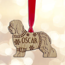 Load image into Gallery viewer, Personalised Old English Sheepdog Bauble Jumper Dog Bauble - Oak Veneer Wood - Add any name
