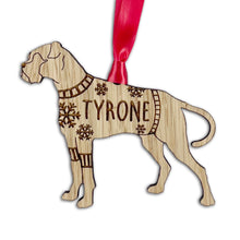 Load image into Gallery viewer, Personalised Boxer Bauble Jumper Dog Bauble - Oak Veneer Wood - Add any name