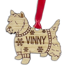 Load image into Gallery viewer, Personalised Westie Bauble Jumper Dog Bauble - Oak Veneer Wood - Add any name