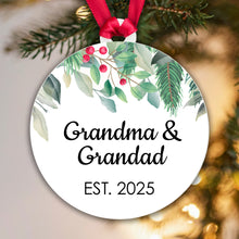 Load image into Gallery viewer, Grandma Grandad Est Year Bauble Pregnancy Announcement First Year Grandparents - Gift Boxed
