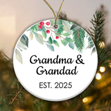 Load image into Gallery viewer, Grandma Grandad Est Year Bauble Pregnancy Announcement First Year Grandparents - Ceramic - Gift Boxed