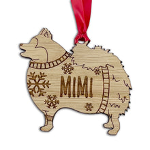 Load image into Gallery viewer, Personalised Pomeranian Bauble Jumper Dog Bauble - Oak Veneer Wood - Add any name