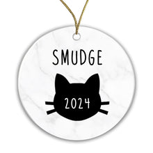 Load image into Gallery viewer, Personalised Ceramic Cat Bauble - Add any name and year!