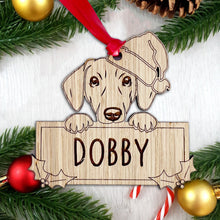 Load image into Gallery viewer, Personalised Dachshund Dog Bauble - Peeking Dog - Oak Veneer Wood - Add your own name!