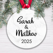 Load image into Gallery viewer, Personalised Couple Marble Bauble Tree Decoration Xmas Gift Idea Secret Santa - Add Names & Year! Gift Boxed