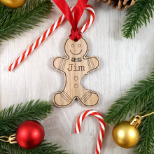 Load image into Gallery viewer, Personalised Gingerbread Person Tree Decoration - Sustainable Oak Wooden Bauble
