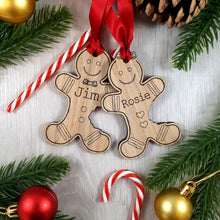 Load image into Gallery viewer, Personalised Gingerbread Person Tree Decoration - Sustainable Oak Wooden Bauble