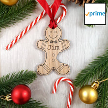 Load image into Gallery viewer, Personalised Gingerbread Person Tree Decoration - Sustainable Oak Wooden Bauble