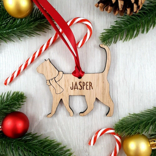 Personalised Cat 6 Decoration - Sustainable Oak Wooden Bauble