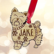 Load image into Gallery viewer, Personalised Yorkshire Terrier Bauble Jumper Dog Bauble - Oak Veneer Wood - Add any name
