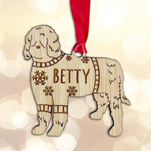 Load image into Gallery viewer, Personalised Barbet Bauble Jumper Dog Bauble - Oak Veneer Wood - Add any name
