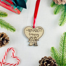 Load image into Gallery viewer, Personalised &#39;First Christmas As Mr &amp; Mrs&#39; Tree Decoration - Sustainable Oak Wooden Bauble
