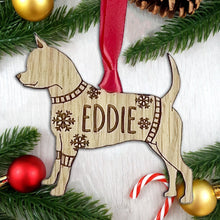 Load image into Gallery viewer, Personalised Smooth Coat Chihuahua Bauble Jumper Dog Bauble - Oak Veneer Wood - Add any name
