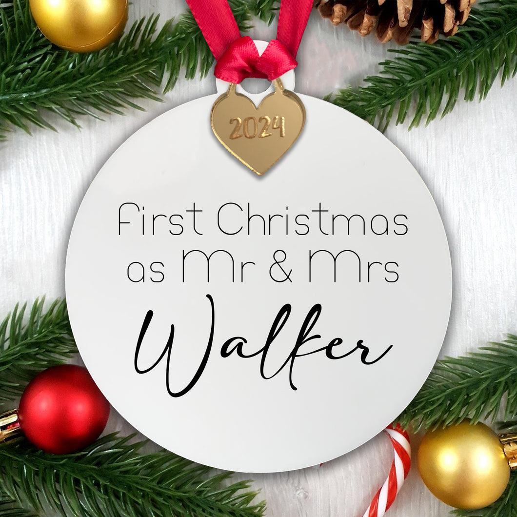 Personalised First Christmas as Mr & Mrs - Mr Mr - Mrs Mrs Tree Decoration Bauble | Acrylic