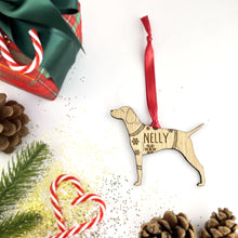 Load image into Gallery viewer, Personalised Hungarian Visla Bauble Jumper Dog Bauble - Oak Veneer Wood - Add any name
