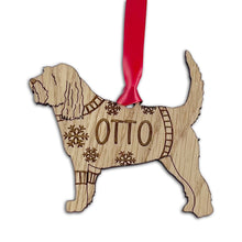 Load image into Gallery viewer, Personalised Otterhound Bauble Jumper Dog Bauble - Oak Veneer Wood - Add any name

