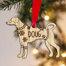 Load image into Gallery viewer, Personalised Doberman Bauble Jumper Dog Bauble - Oak Veneer Wood - Add any name
