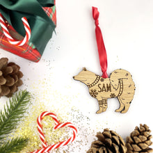 Load image into Gallery viewer, Personalised Samoyed Bauble Jumper Dog Bauble - Oak Veneer Wood - Add any name
