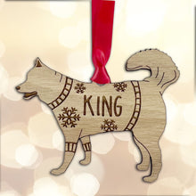 Load image into Gallery viewer, Personalised Husky Bauble Jumper Dog Bauble - Oak Veneer Wood - Add any name
