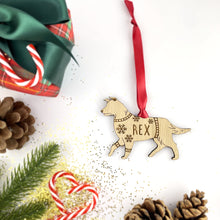 Load image into Gallery viewer, Personalised Border Collie Bauble Jumper Dog Bauble - Oak Veneer Wood - Add any name
