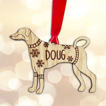 Load image into Gallery viewer, Personalised Doberman Bauble Jumper Dog Bauble - Oak Veneer Wood - Add any name
